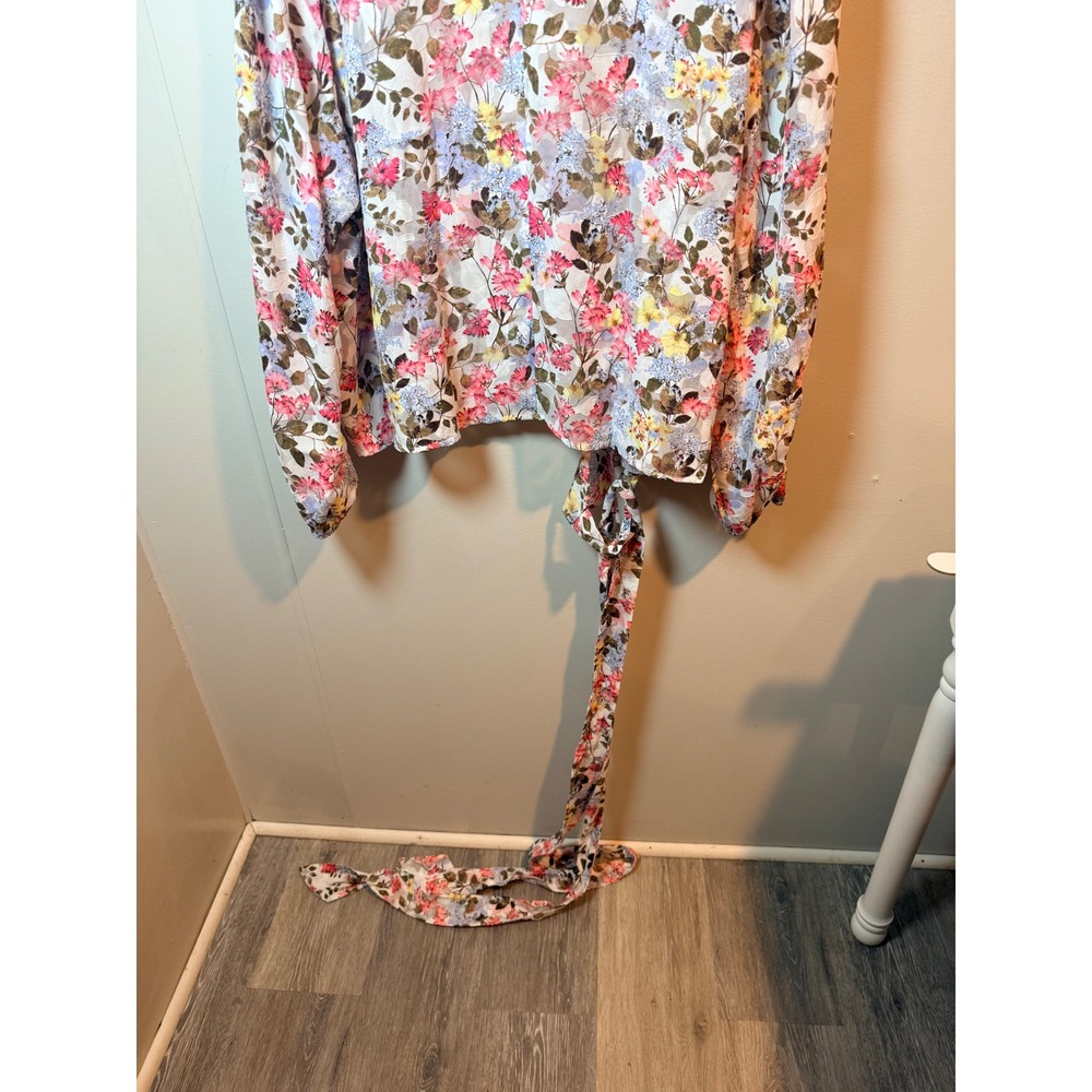 Lane Bryant Floral Wrap Tie‎ Front Blouse Plus Size 24 V Neck Long Sleeve - Picture 8 of 9